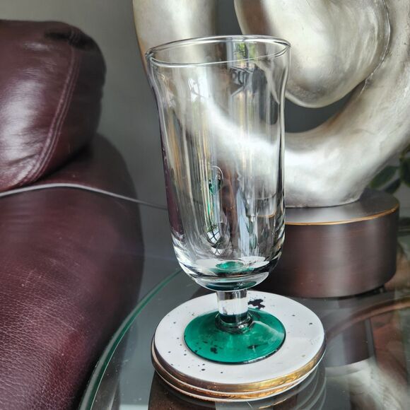 Set of 4 Vtg Pedestal Glass Irish Coffee Bar Mugs w/ Green Accent MCM Art Deco - Picture 4 of 9